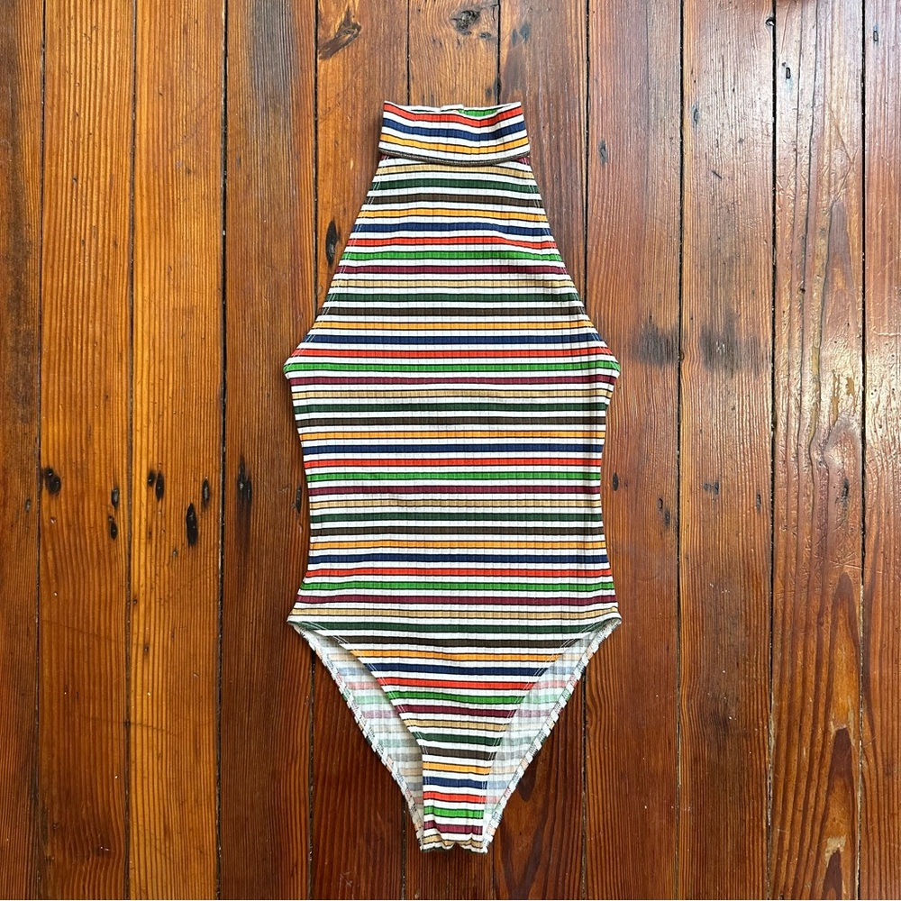 Out From Under multicoloured striped high neck ribbed bodysuit XS